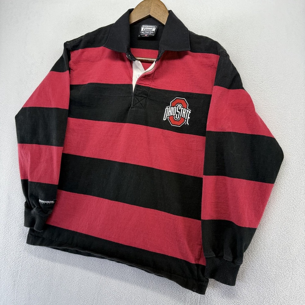 Vintage Ohio State University Rugby Shirt Mens Small Black Embroidered Barbarian